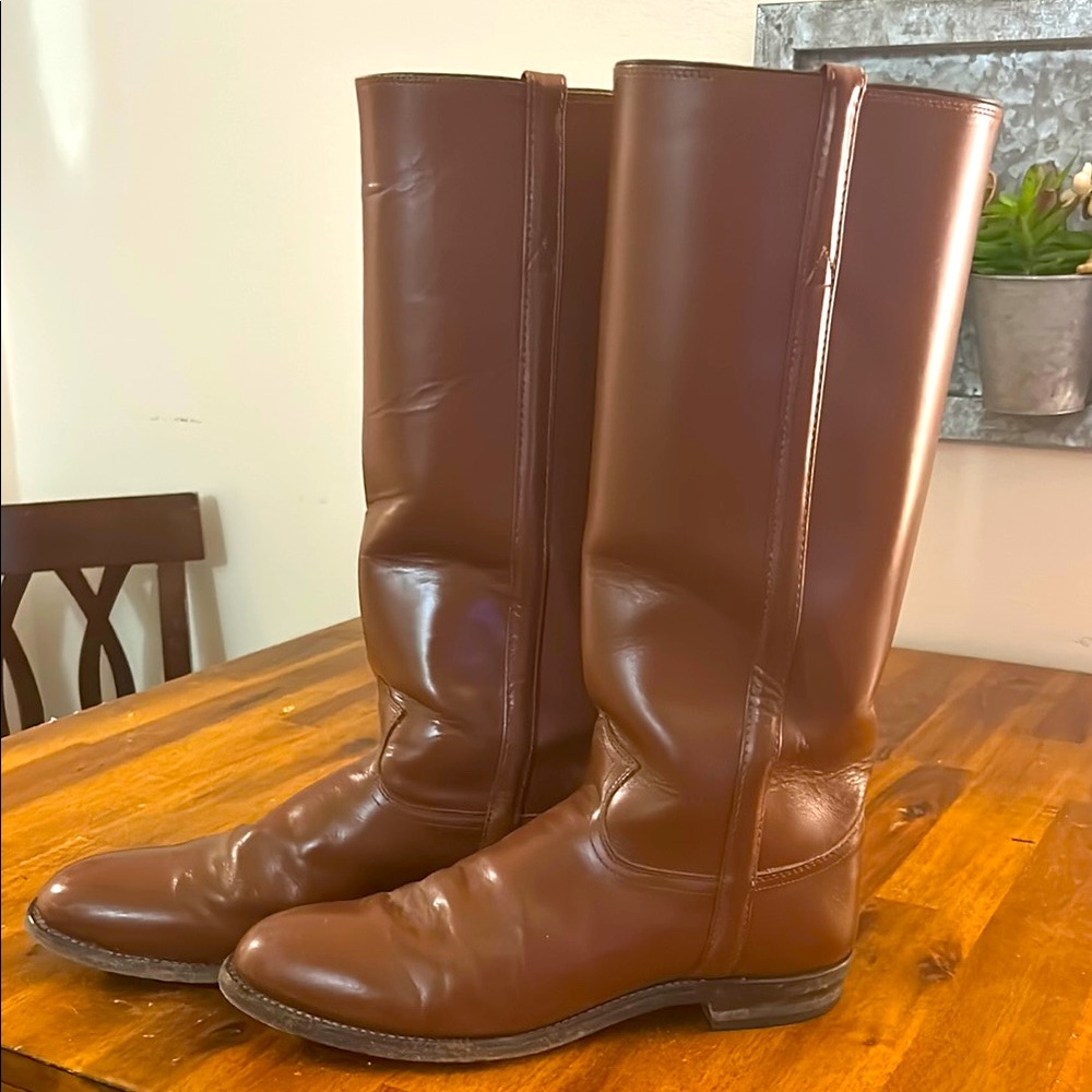 Vintage Justin BootsC7768 Pull On Cognac Roper Leather Riding Equestrian Tall